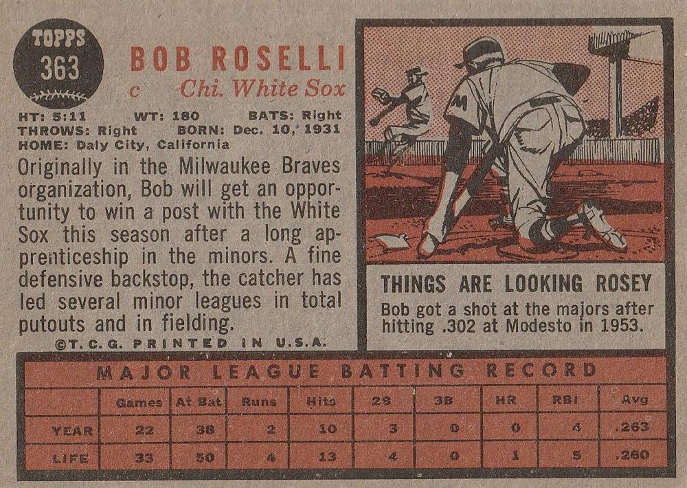 Bob Roselli  baseball card collectible - Main Image 2