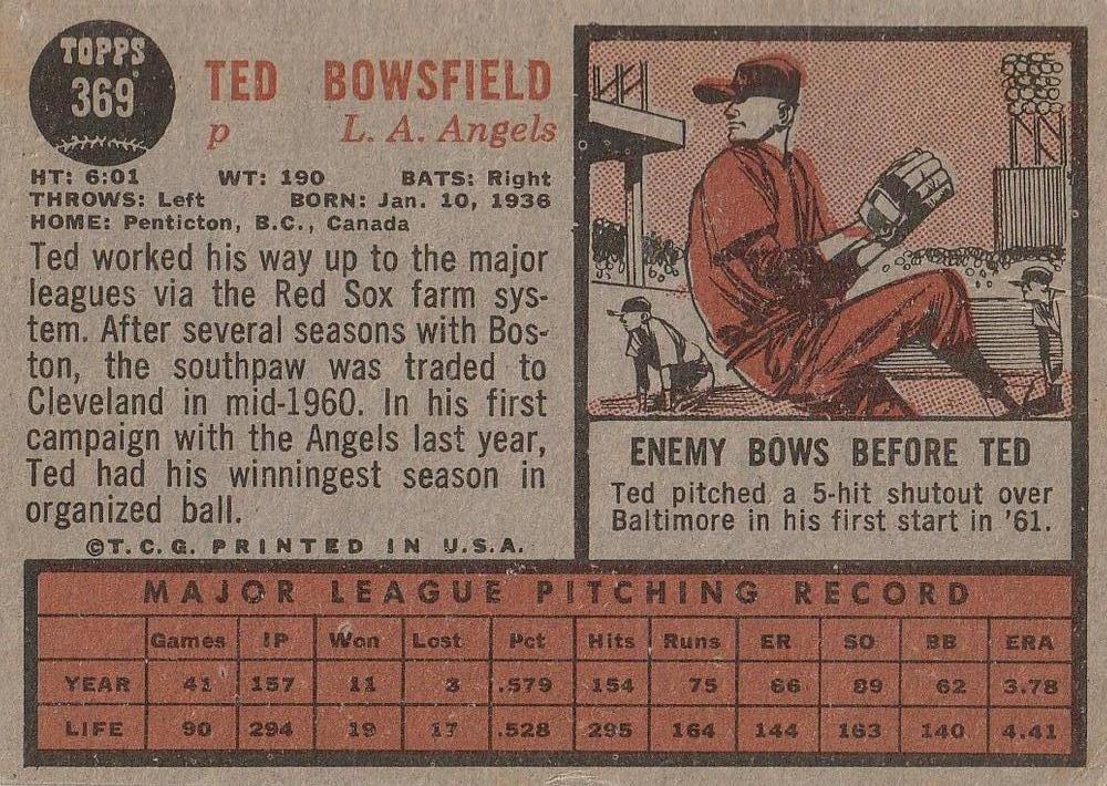 Ted Bowsfield  baseball card collectible - Main Image 2