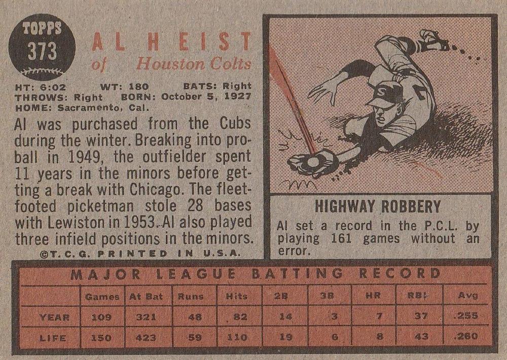 Al Heist  baseball card collectible - Main Image 2