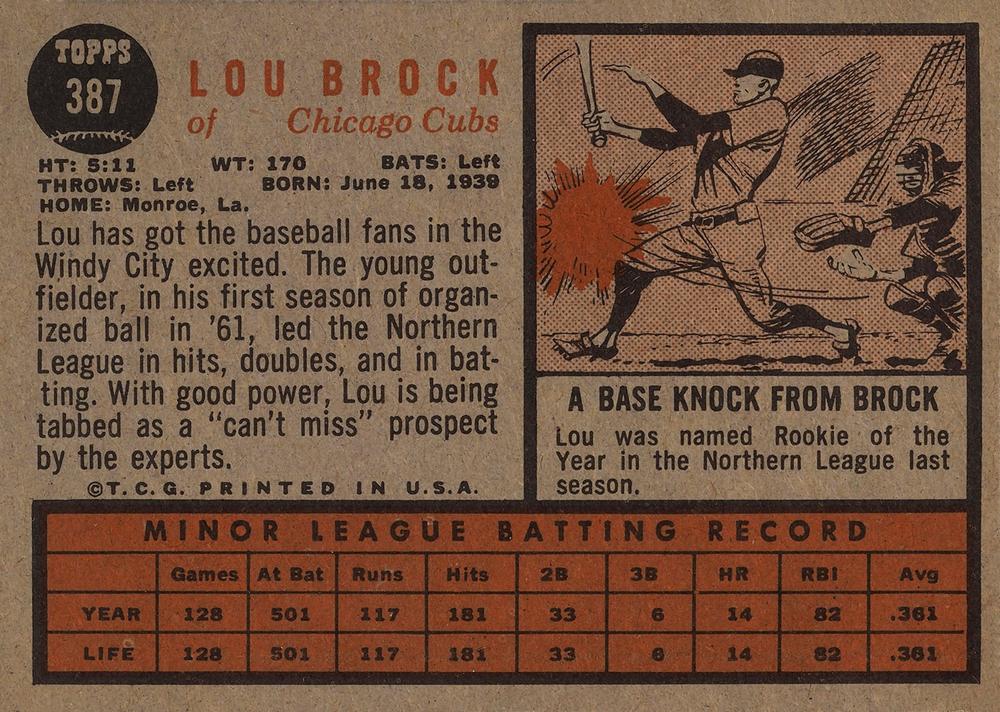 Lou Brock  baseball card collectible - Main Image 2