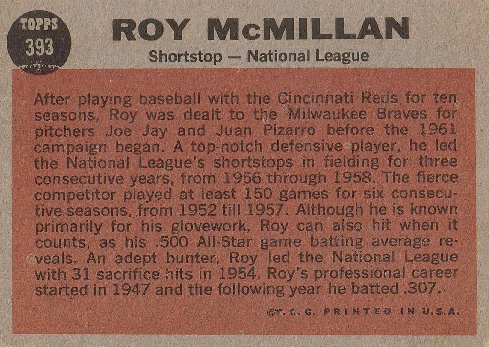 Roy McMillan  baseball card collectible - Main Image 2