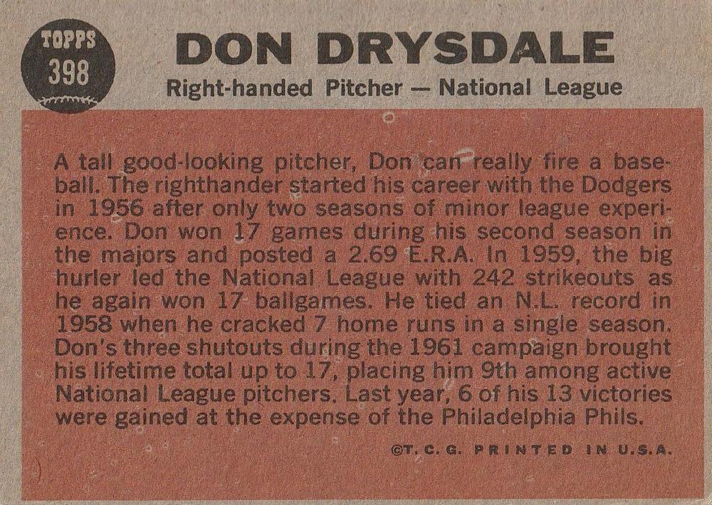 Don Drysdale  baseball card collectible - Main Image 2