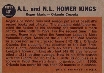 AL & NL Homer Kings (Rogers Maris / Orlando Cepeda)  baseball card collectible - Main Image 2