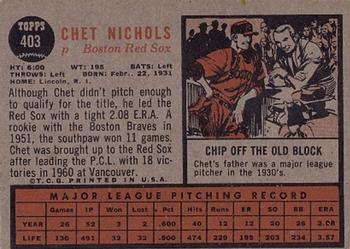 Chet Nichols  baseball card collectible - Main Image 2