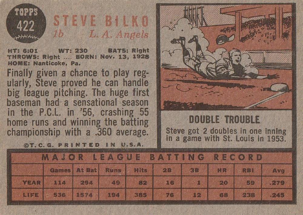 Steve Bilko  baseball card collectible - Main Image 2