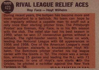 Rival League Relief Aces (Roy Face / Hoyt Wilhelm)  baseball card collectible - Main Image 2