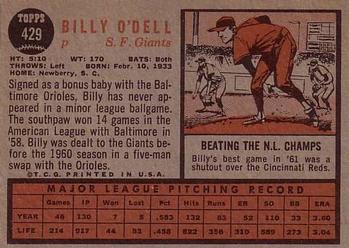 Billy O’Dell  baseball card collectible - Main Image 2