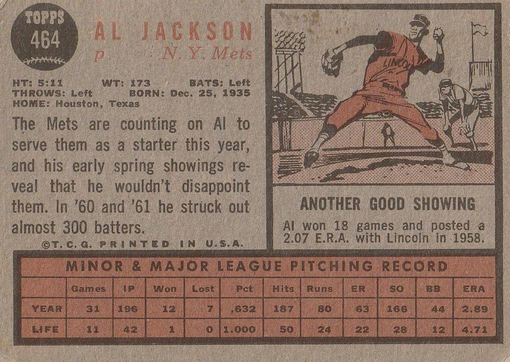 Al Jackson  baseball card collectible - Main Image 2