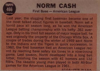 Norm Cash  baseball card collectible - Main Image 2