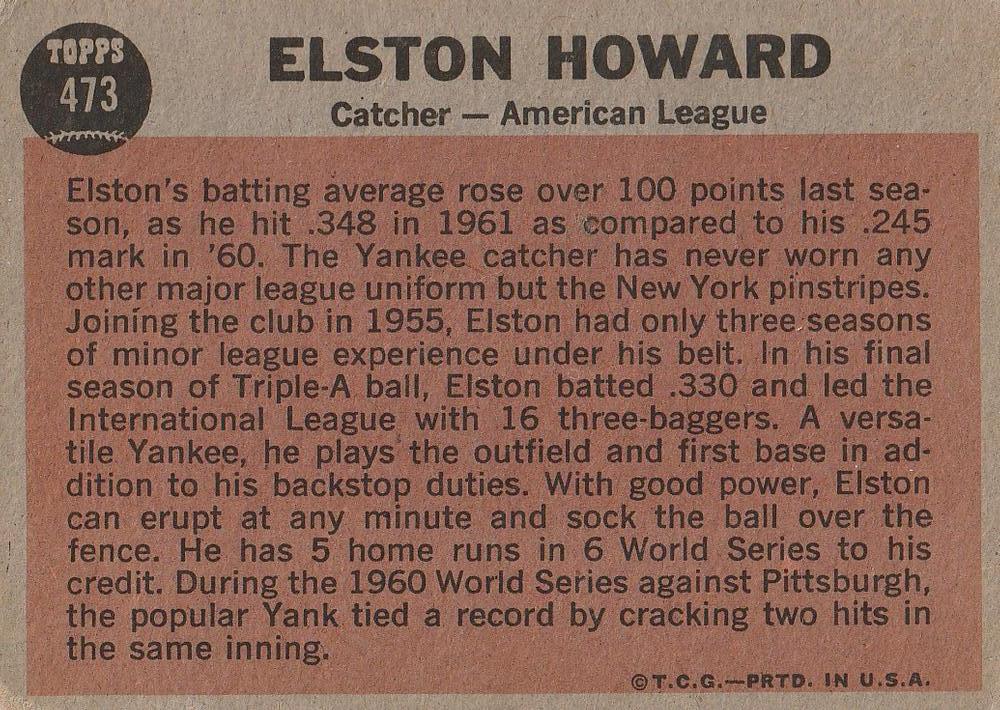 Elston Howard  baseball card collectible - Main Image 2