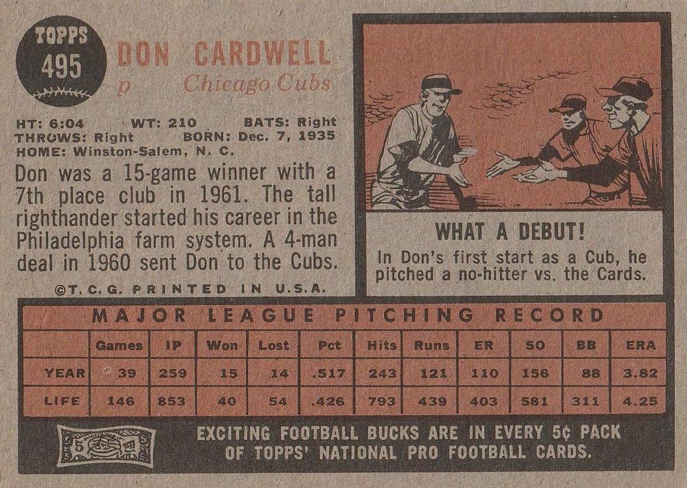 Don Cardwell  baseball card collectible - Main Image 2