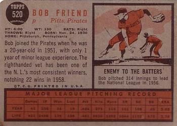 Bob Friend  baseball card collectible - Main Image 2