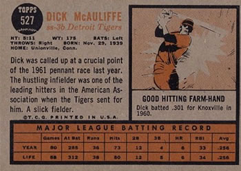 Dick McAuliffe  baseball card collectible - Main Image 2
