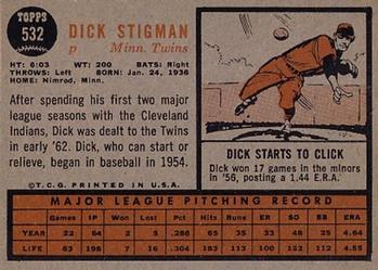 Dick Stigman  baseball card collectible - Main Image 2