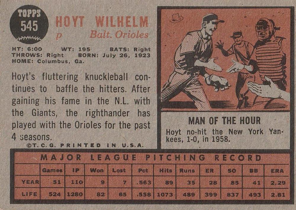 Hoyt Wilhelm  baseball card collectible - Main Image 2