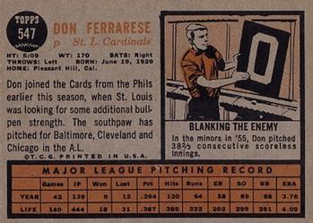 Don Ferrarese  baseball card collectible - Main Image 2