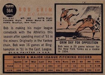 Bob Grim  baseball card collectible - Main Image 2