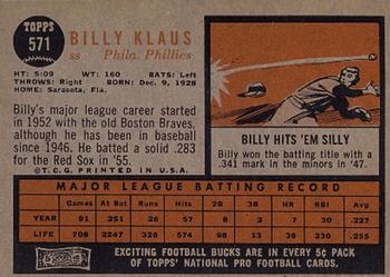 Billy Klaus  baseball card collectible - Main Image 2