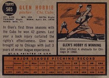 Glen Hobbie  baseball card collectible - Main Image 2