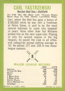 Carl Yastrzemski  baseball card collectible - Main Image 2