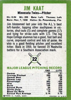 Jim Kaat  baseball card collectible - Main Image 2