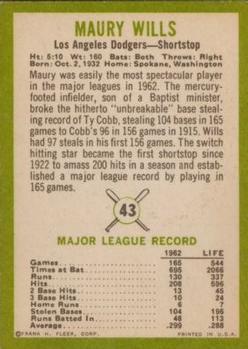 Maury Wills  baseball card collectible - Main Image 2