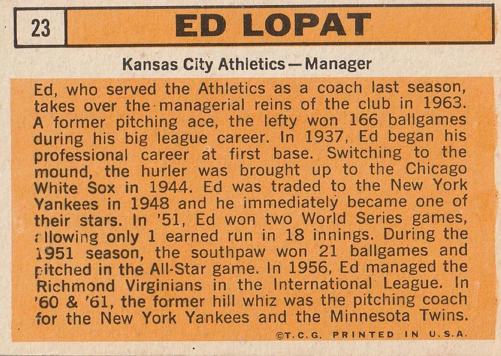Ed Lopat  baseball card collectible - Main Image 2