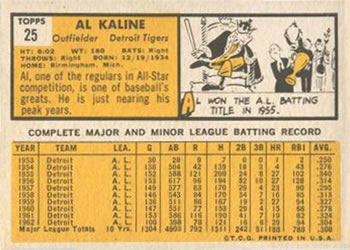 Al Kaline  baseball card collectible - Main Image 2