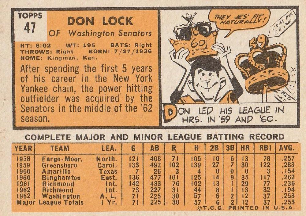 Don Lock  baseball card collectible - Main Image 2