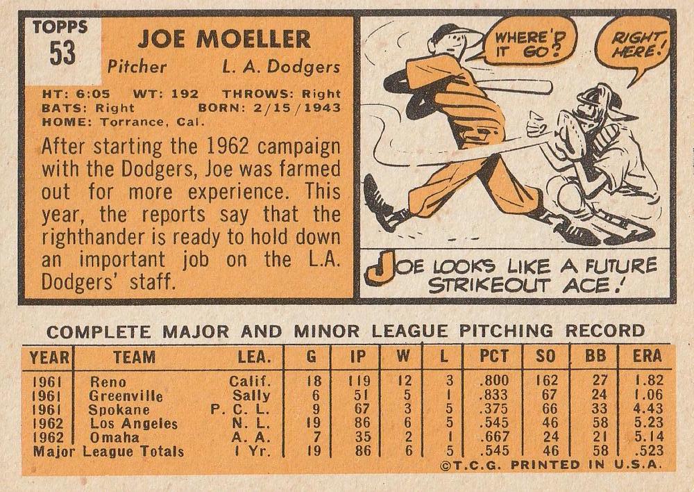 Joe Moeller  baseball card collectible - Main Image 2
