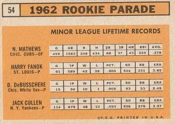 1963 Rookie Stars (Nelson Mathews / Harry Fanok / Dave DeBusschere / Jack Cullen)  baseball card collectible - Main Image 2