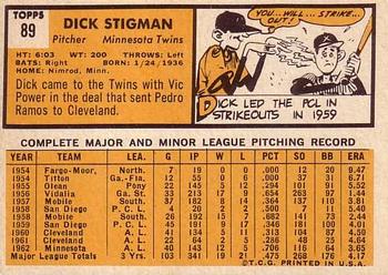 Dick Stigman  baseball card collectible - Main Image 2