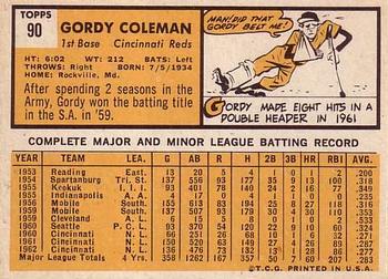 Gordy Coleman  baseball card collectible - Main Image 2