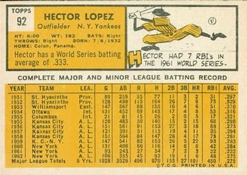 Hector Lopez  baseball card collectible - Main Image 2