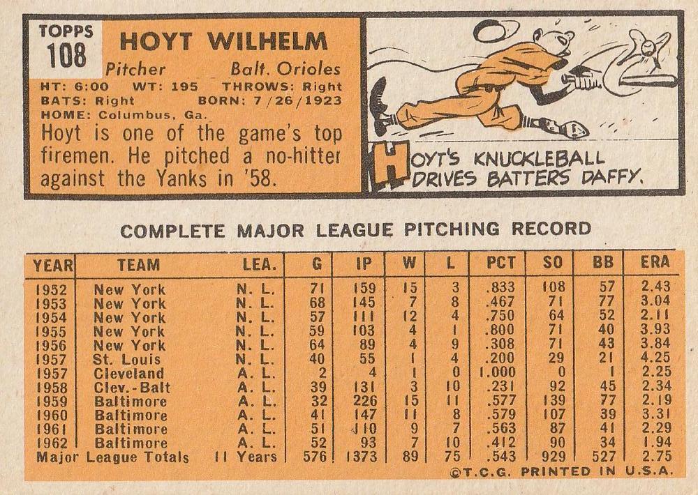 Hoyt Wilhelm  baseball card collectible - Main Image 2