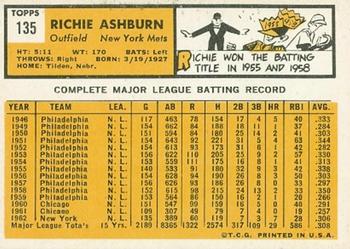 Richie Ashburn  baseball card collectible - Main Image 2