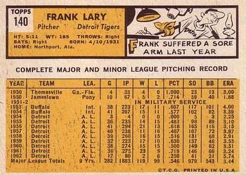 Frank Lary  baseball card collectible - Main Image 2