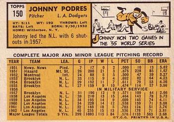 Johnny Podres  baseball card collectible - Main Image 2