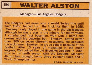 Walt Alston  baseball card collectible - Main Image 2