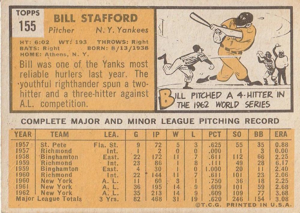 Bill Stafford  baseball card collectible - Main Image 2
