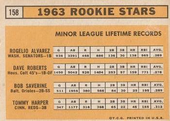 1963 Rookie Stars (Rogelio Alvarez / Dave Roberts / Bob Saverine / Tommy Harper)  baseball card collectible - Main Image 2