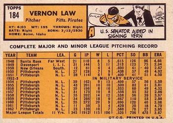 Vern Law  baseball card collectible - Main Image 2