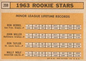 1963 Rookie Stars (Ron Herbel / John Miller / Ron Taylor / Wally Wolf)  baseball card collectible - Main Image 2