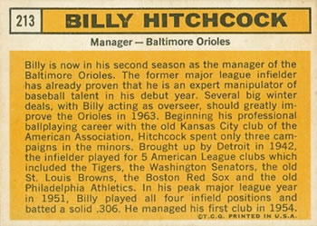 Billy Hitchcock  baseball card collectible - Main Image 2