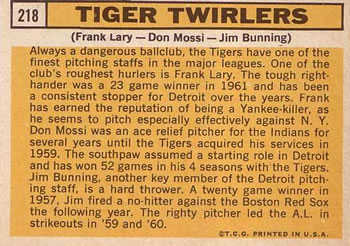 Tiger Twirlers (Jim Bunning / Frank Lary / Don Mossi)  baseball card collectible - Main Image 2
