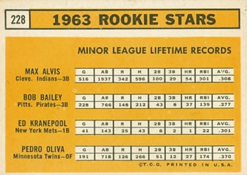 1963 Rookie Stars (Max Alvis / Bob Bailey / Ed Kranepool / Pedro Oliva)  baseball card collectible - Main Image 2