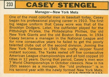 Casey Stengel  baseball card collectible - Main Image 2