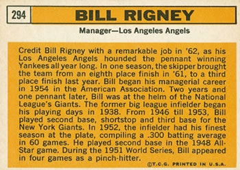 Bill Rigney  baseball card collectible - Main Image 2