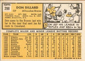 Don Dillard  baseball card collectible - Main Image 2