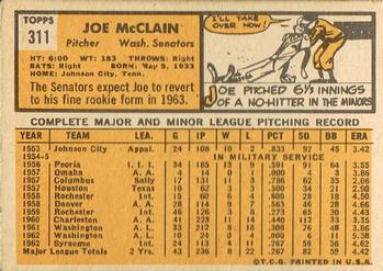 Joe McClain  baseball card collectible - Main Image 2